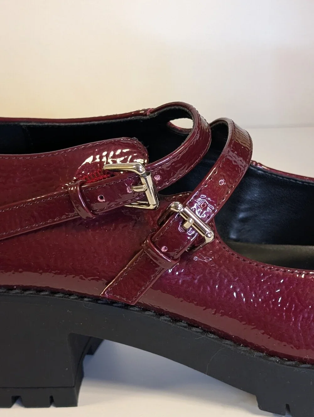 Urban Outfitters Burgundy Patent Double Strap Mary Jane Heels Size 8